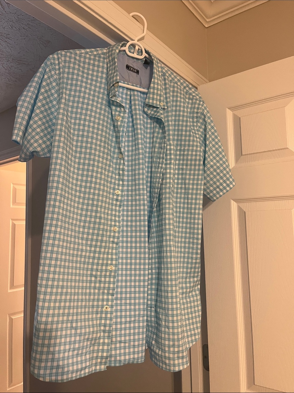 Izod Light Blue and White Gingham Short-Sleeve Button-Down Shirt